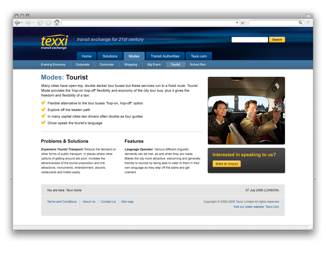 Original Texxi Tourist mode webpage